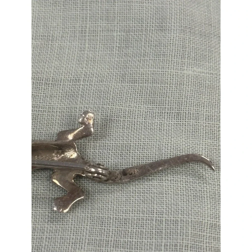 Vintage 925 Sterling Silver Marcasite Lizard Brooch Figural Gecko Pin Estate